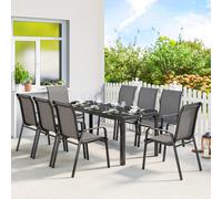 Outsunny 9 Pieces Patio Dining Set with Stackable Chairs, Dark Grey - Not applicable - Steel, Texteline, Tempered Glass - Dark Grey