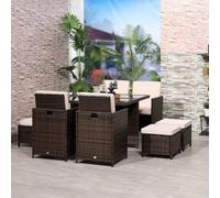 OUTSUNNY 9 Pieces Rattan Dining Set Garden Furniture Cushion Seat Woven Rattan in Khaki Outsunny Khaki