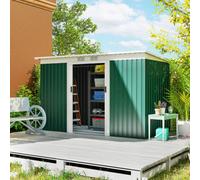 Outsunny 9ft x 4ft Metal Garden Shed, Outdoor Tool House with Foundation Kit, Ventilations and Double Doors, Deep Green Green