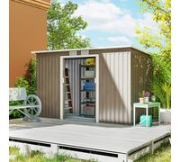 Outsunny 9 x 4FT Metal Garden Storage Shed w/ 2 Door, Light Grey Wood Grain