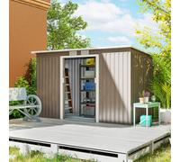 Outsunny 9 X 4Ft Metal Garden Storage Shed W/ 2 Door, Light Grey Wood Grain Light Grey