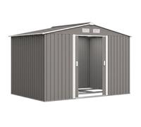 Outsunny 9 X 6Ft Galvanised Garden Storage Shed With Sliding Door, Grey