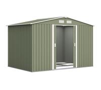 Outsunny 9 x 6 ft Metal Garden Shed Waterproof Galvanised Light Green | Outdoor Bike Storage Shed, Vents, Foundation Kit, Apex Roof, Lockable Double Doors, for Patio Lawn