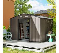 Outsunny 9 x 6FT Galvanised Garden Storage Shed with Sliding Door, Brown