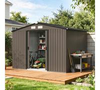 Outsunny 9 x 6FT Galvanised Garden Storage Shed with Sliding Door, Brown