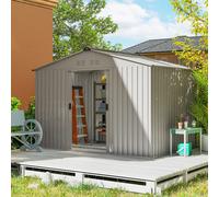 OUTSUNNY 9 x 6FT Galvanised Garden Storage Shed with Sliding Door, Grey in Mid Grey Outsunny Mid Grey