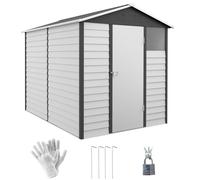 Outsunny 9 x 6FT Galvanised Metal Garden Shed, Galvanised Tool Storage Shed with Window Lockable Door, Sloped Roof, Outdoor Storage Shed for Yard, Patio, Lawn, Dark Grey Grey