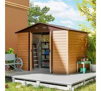 OUTSUNNY 9 x 6ft Garden Shed Wood Effect Tool Storage Sliding Door Wood Grain in Brown Outsunny Brown