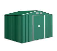 Outsunny 9 x 6ft Metal Garden Shed, Outdoor Storage Tool House with Ventilation Slots, Foundation Kit and Lockable Double Doors, Green Green
