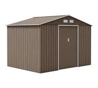 Outsunny 9 x 6ft Metal Garden Shed, Outdoor Storage Tool House with Ventilation Slots, Foundation Kit and Lockable Double Doors, Light Brown Brown