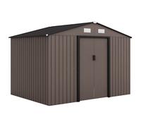 Outsunny 9 x 6ft Metal Garden Shed, Outdoor Storage Tool House with Ventilation Slots, Foundation Kit and Lockable Double Doors, Brown Blue