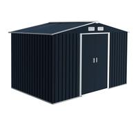 9 x 6FT Garden Roofed Metal Storage with Foundation Vent & Doors, Dark Grey