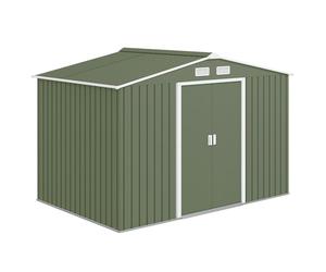 Outsunny 9 x 6ft Metal Garden Shed, Outdoor Storage Tool House with Ventilation Slots, Foundation Kit and Lockable Double Doors, Light Green