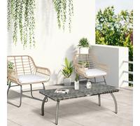 Outsunny 90 cm Patio Rattan Coffee Table Outdoor Wicker Side Table Furniture