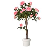 Outsunny 90cm/3FT Artificial Rose Tree, Fake Decorative Plant with Pot, UV-Resistant Faux Tree for Outdoor Indoor Home Office Decor, Pink