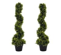 Outsunny Set Of 2 90cm/3FT Artificial Spiral Topiary Trees w/ Pot Fake Plant