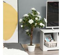Outsunny 90Cm Artificial Rose Tree, Fake Decorative Plant, White