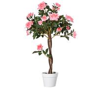 Outsunny 90cm Artificial Rose Tree with Twisted Trunk, Decorative Fake Plant with 350 Silk Leaves and 21 Flowers, UV-Resistant Faux Tree for Outdoor Indoor Garden Porch Decor, Pink