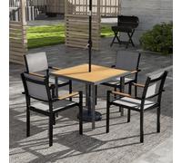 OUTSUNNY 90cm Square Outdoor Patio Garden Dining Table with Umbrella Hole in Natural Outsunny Natural