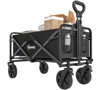 OUTSUNNY Pull Along Cart Folding Cargo Wagon Trailer Trolley For Beach Garden w/ Handle in Black Outsunny Black