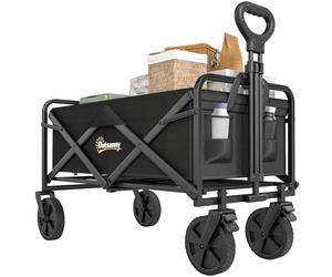 Outsunny 90L Festival Trolley on Wheels, Folding Camping Trolley Cart with Adjustable Handle, Portable for Outdoor, Garden, Shopping, Fishing, Black