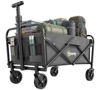 Outsunny 93L Festival Trolley on Wheels 100kg Heavy Duty Garden Cart Grey | Folding Trolley Cart, Collapsible Folding Wagon, Adjustable Handle, Carrying Bag, Beach Camping Festival