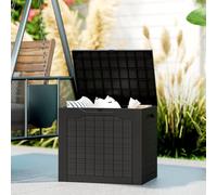 Outsunny 93L Plastic Garden Storage Box, Outdoor Storage Box with Handles, Waterproof Outdoor Storage Container for Garden Tools and Accessories, Black