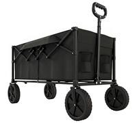 Outsunny 95L Foldable Festival Trolley on Wheels, Collapsible Wagon Cart with Adjustable Handle and 2 Cup Holders, Black