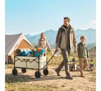 Outsunny 95L Foldable Festival Trolley on Wheels - Khaki - 103 L x 46.5 W x 97 H cm - Metal, Oxford Fabric