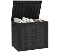 Outsunny 93L Plastic Garden Storage Box, Storage Container W/ Handles, Black, Black