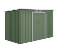 Outsunny 9ft x 4ft Metal Garden Shed, Outdoor Tool House with Foundation Kit, Ventilations and Double Doors, Light Green Green