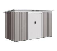 Outsunny 9ft x 4ft Metal Garden Shed, Outdoor Tool House with Foundation Kit, Ventilations and Double Doors, Light Grey