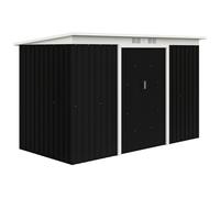 Outsunny 9ft x 4ft Metal Garden Shed, Outdoor Tool House with Foundation Kit, Ventilations and Double Doors, Dark Grey Grey