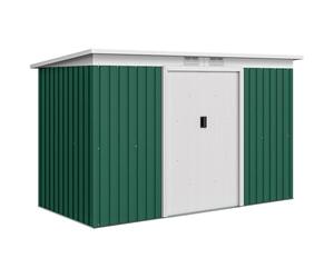 Outsunny 9ft x 4ft Metal Garden Shed, Outdoor Tool House with Foundation Kit, Ventilations and Double Doors, Deep Green