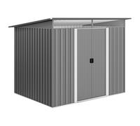 Outsunny 9ft x 6.5ft Garden Storage Shed with Top Window, Metal Outdoor Shed Tool House with Double Doors, Light Grey