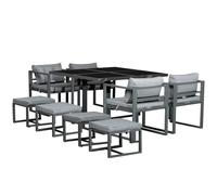 Outsunny 9 PCs Patio Dining Sets W/4 Cushioned Chairs 4 Ottoman Table Garden Bac