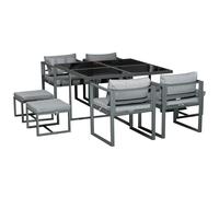 Outsunny 9PCs Patio Dining Sets 4 Chairs 4 Ottoman Cushioned Seating and Back