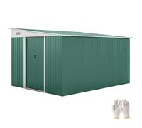 Outsunny 9x11 ft Large Metal Shed Metal Tool House with 2 Sliding Doors and 2 Air Vents, Weather Resistance, Outdoor, Green Aosom UK
