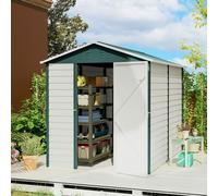 OUTSUNNY 9x6FT Metal Garden Shed Outdoor Storage Shed w/ Sloped Roof Lockable Door in White Outsunny White