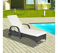 Outsunny Adjustable Wicker Rattan Sun Lounger Recliner Chair W/ Cushion In Black Black