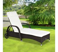 Outsunny Adjustable Wicker Rattan Sun Lounger Recliner Chair w/ Cushion Black - Brown / White