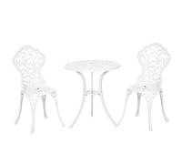 OUTSUNNY Aluminium Bistro Set Garden Coffee Table Chair Outdoor Dining Set in White Outsunny White