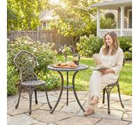 Outsunny Aluminium Bistro Set Garden Coffee Table Chair Outdoor Dining Set In Brown Brown
