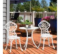 Outsunny Aluminium Bistro Set Garden Coffee Table Chair Outdoor Dining Set Black - White - Aluminum