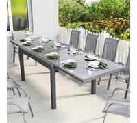 Outsunny Aluminium Extending Garden Table, Glass Top Dining Table, Grey, Grey