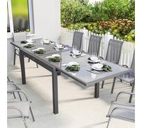 OUTSUNNY Aluminium Extending Garden Table, Glass Top Dining Table, Grey Outsunny Grey
