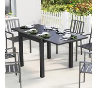 Outsunny Aluminium Extending Garden Table with Faux Wood Slatted Top, Black