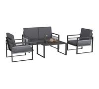 Outsunny Aluminium Garden Furniture Sets w/ Cushions, Slatted Top Table, Black