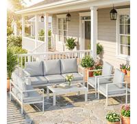 Outsunny Aluminium Garden Furniture Sofa Set with Olefin Cushions - White - Grey