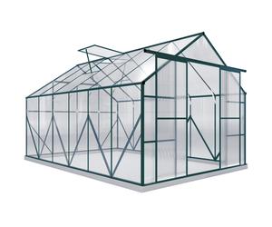Outsunny Aluminium Greenhouse Polycarbonate Walk-in Garden Greenhouse Kit with Adjustable Roof Vent, Rain Gutter and Foundation, 8 x 12ft, Clear